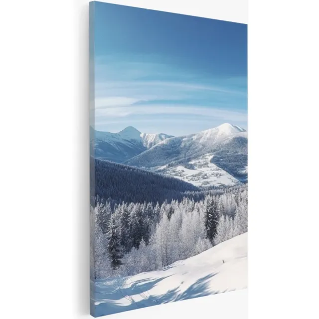 Saammp Canvas Schilderij - Natuur - Berg - Water omringd door bomen - landschap - 60x90 - Foto op canvas - Wanddecoratie - Muurdecoratie Woonkamer - Slaapkamer decoratie - Canvas Print Multicolor