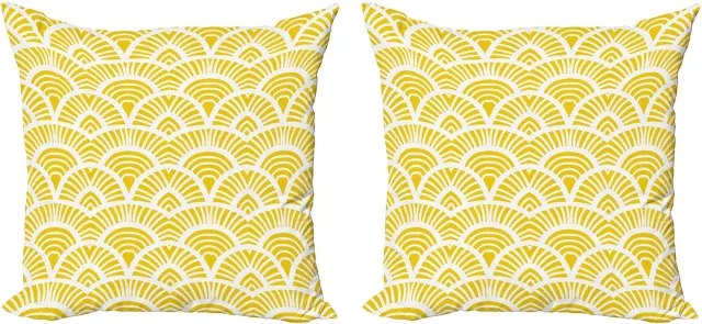 ABAKUHAUS Gele decoratieve kussenhoes, 2 stuks, vintage Japanse schubb 45x45 cm, geel en wit