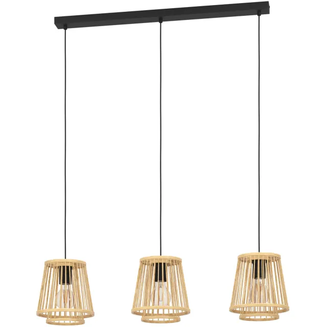 EGLO Hykeham Hanglamp - E27 - 91 cm - Staal|Bamboe - Zwart|Bruin Zwart;Lichtbruin;