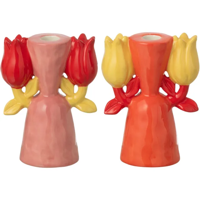 J-Line kaarshouder Tulip Dolomiet - keramiek - mix - set van 2 Multi