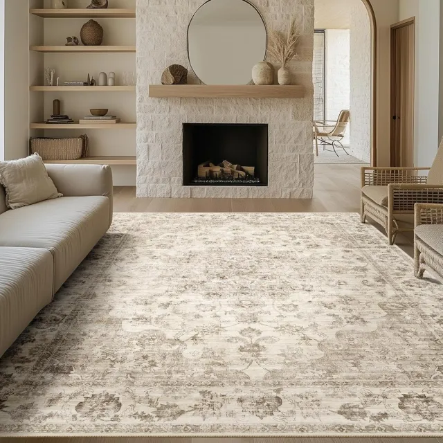 HUGEAR Vintage Antislip Vloerkleed 200x300cm Machinewasbaar voor Woonkamer en Slaapkamer Vintage Beige