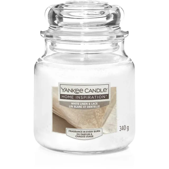Yankee Candle Home Inspiration - White Linen & Lace Medium Geurkaars - 75 branduren Wit