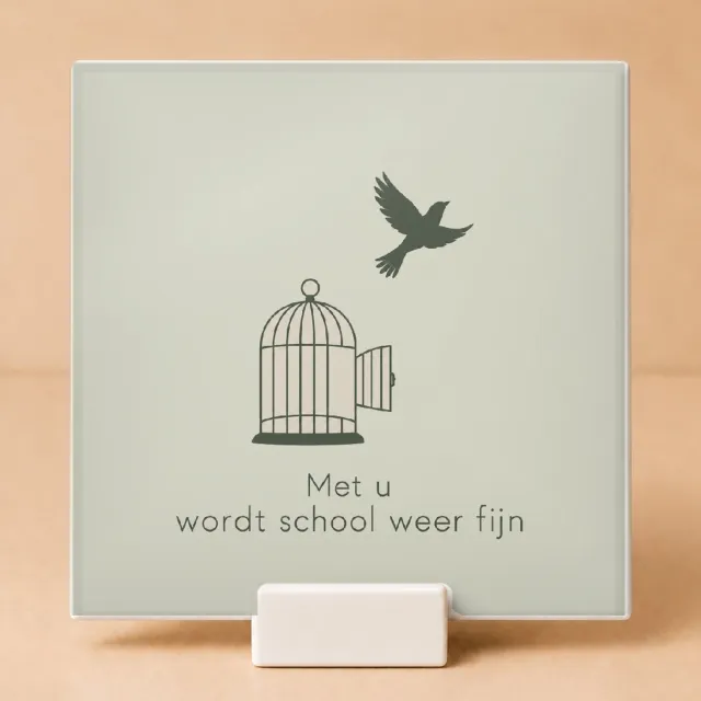 Bedruk King Strakke minimalistische Nieuwjaarsstart met meester Tegel – Moderne decoratie voor leerkrachten en scholen - 15 x 15 cm met houder Wit