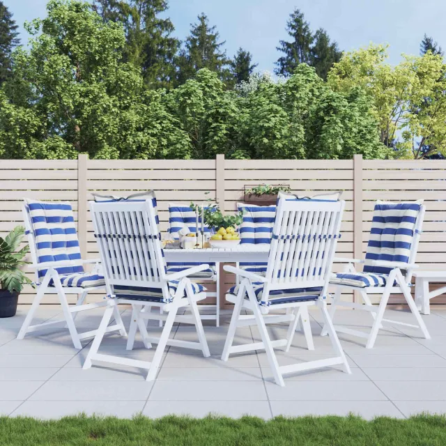 vidaXL Buiten Kussen 6 st Stof Blauw en Wit 120 x 50 x 7 cm