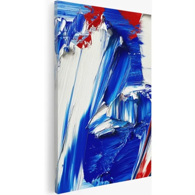 Saammp Canvas Schilderij - Grof - Penseelstreken - Blauw - Abstract - 50x70 - Foto op canvas - Wanddecoratie - Muurdecoratie Woonkamer - Kantoor Decoratie Multicolor
