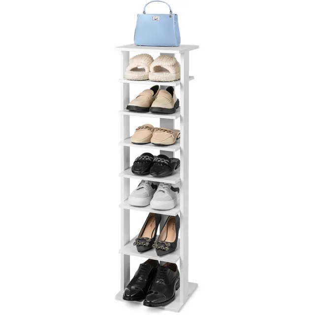 Costway Schoenenkast - Smal Schoenenrek met 7 Niveaus - Vrijstaand - Industrieel - Met Kantelbeveiliging - 110 x 28,3 x 25,5 cm Wit