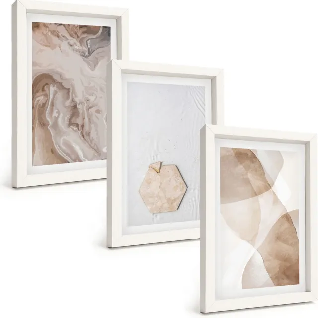 TULUP 3-Delige Schilderij Set - Abstracte vormgeving geïnspireerd door de natuur. - 20x30 - Muurdecoratie - Wanddecoratie - Slaapkamer - Moderne Wanddecoratie Witte lijst