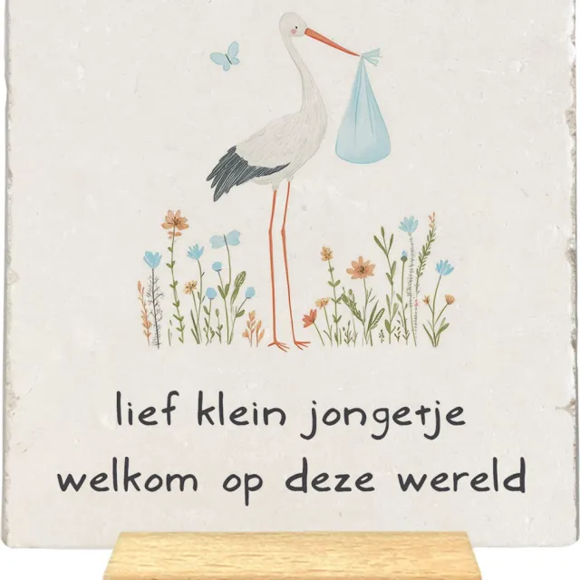 Artige Decoratie tegel met tekst - Lief klein jongetje - natuursteen - 10x10 cm - inclusief houder veelkleurig