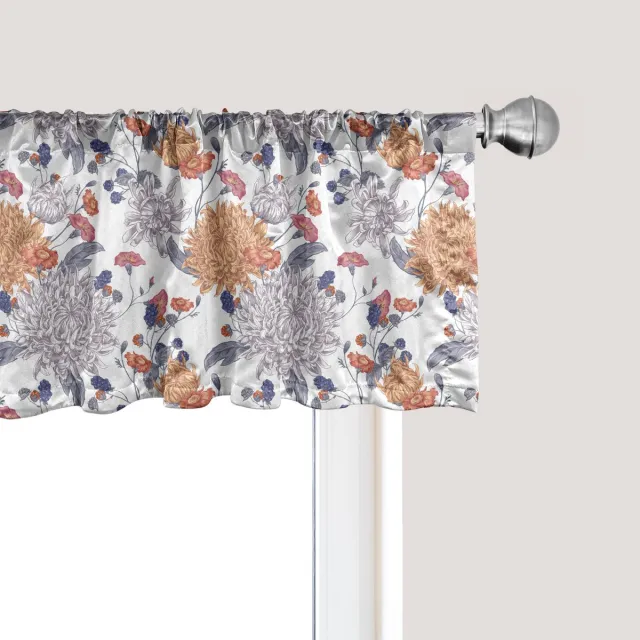 ABAKUHAUS Vintage botanische raamvalance, gordijnvalance voor keuken en slaapkamer met tunnelzoom, 137 cm x 30 cm, donker lavendel donker perzik Donkere lavendel Donkere perzik