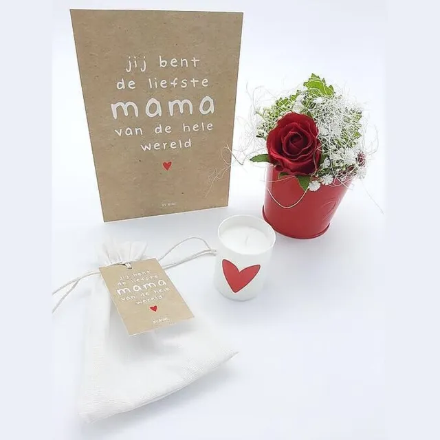 By Romi Creative Studio Kaarsen-cadeau voor mama-Cadeau set voor moeder-Jij bent de liefste Mama van de hele wereld-Geschenkset wit