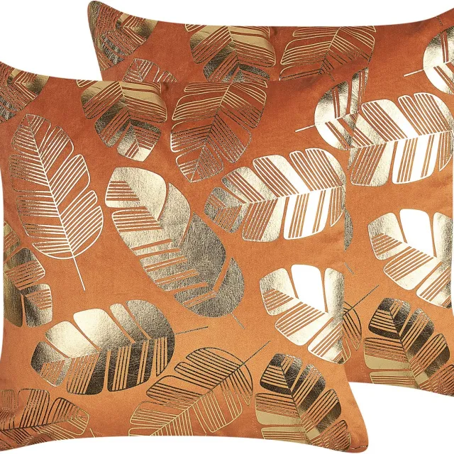 Beliani SUNFLOWER - Sierkussen set van 2 - Oranje - 45 x 45 cm - Fluweel