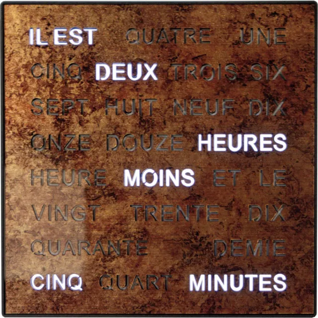 Intertime Woordklok | Wandklok | Tafelklok | 28x28 | Epoxy brons| Frans