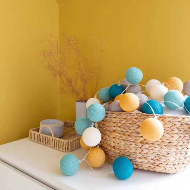 Cotton Ball Lights LED lichtslinger voor binnen - Handgemaakt en Fairtrade - 20 lampjes - Pacific