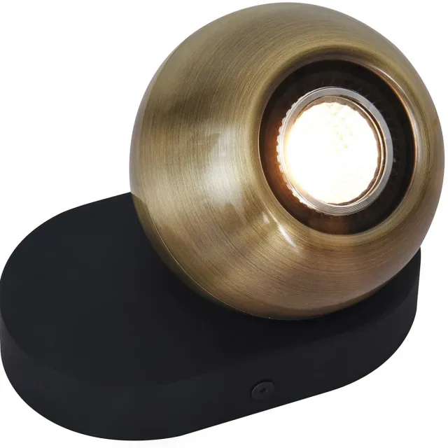 Fantasia Triton richtbare plafondspot in zwart met bronzen bol, rechthoekig, voor 1 GU10-lamp (excl.) zwart / brons