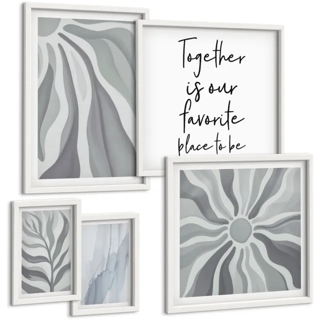 TULUP 4-Delige Schilderij Set - Abstracte patronen in grijstinten en wit - 50 x 50 cm, 20 x 30 cm en 40 x 60 cm - Moderne Wanddecoratie - Slaapkamer Witte lijst