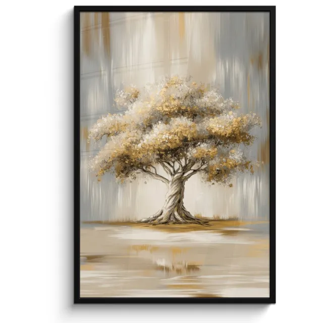 FrameYourWall Poster in lijst - Fotolijst 80x120 cm - Posters - Boom - Bladeren - Abstract - Wit - Posterlijst zwart - Decoratie - Wanddecoratie woonkamer - Muurdecoratie slaapkamer
