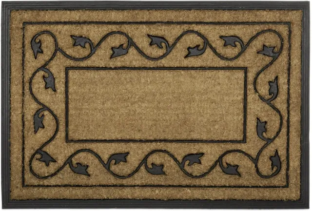 Famanu Deurmat van kokos voor binnen en buiten, antislip, rechthoekig, 2 x 90 x 60 cm, natuur Zwart