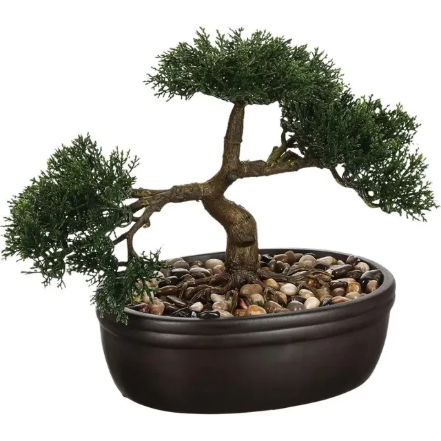 Atmosphera Kunstplant Bonsai boompje - 23 cm - in keramische - nepplant - boom - Bonsaiboompjes Zwart