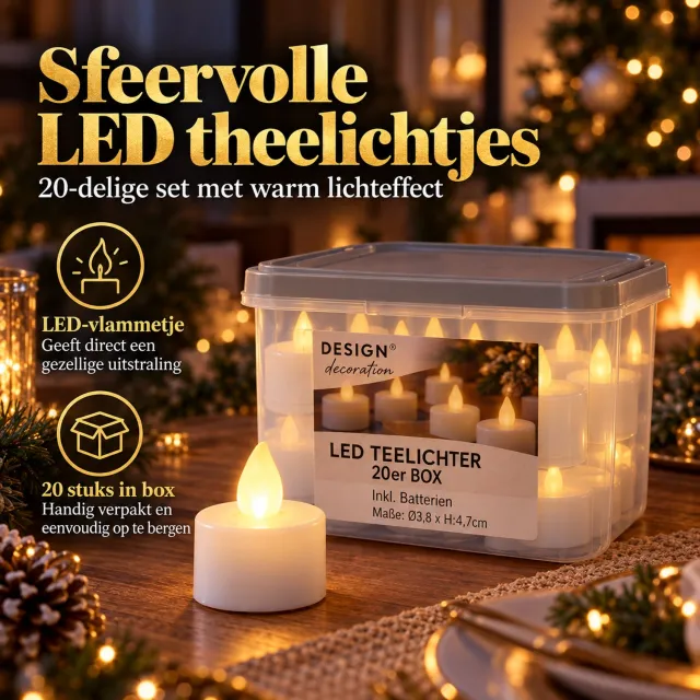 Kynast Expo LED waxinelichtjes met batterij 3.8 x 4.7 cm - 100 stuks - Warmwit - Theelichtjes verpakt in 5 doosjes van 20 stuks