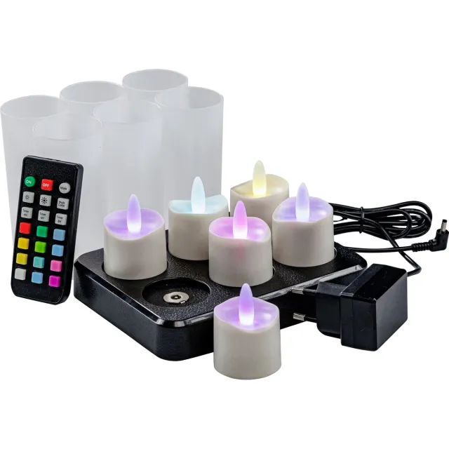 Dorsetto RGB LED-Waxine/theelichtjes waterdicht 68 uur oplaadbaar (6 stuks) met afstandsbediening