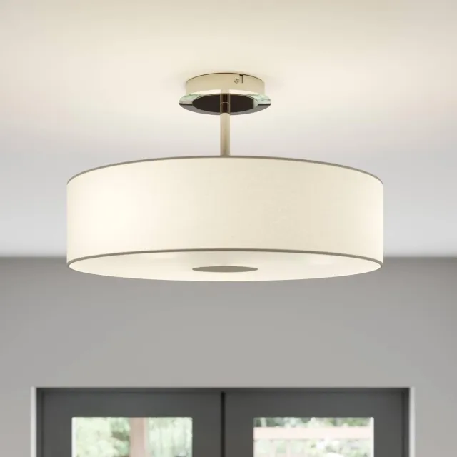 Lindby plafondlamp - 3lichts - Stof, glas, metaal - H: 28 cm - E27 - wit, mat nikkel, chroom