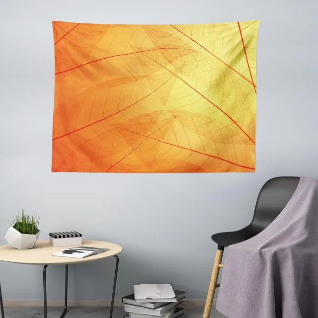 ABAKUHAUS Bladertapijt, Herfstnatuur Droge bladeren, Woonkamer Slaapkamer Wanddoek Zijdezacht Satijn Wandtapijt, 200 x 150 cm, oranje geel