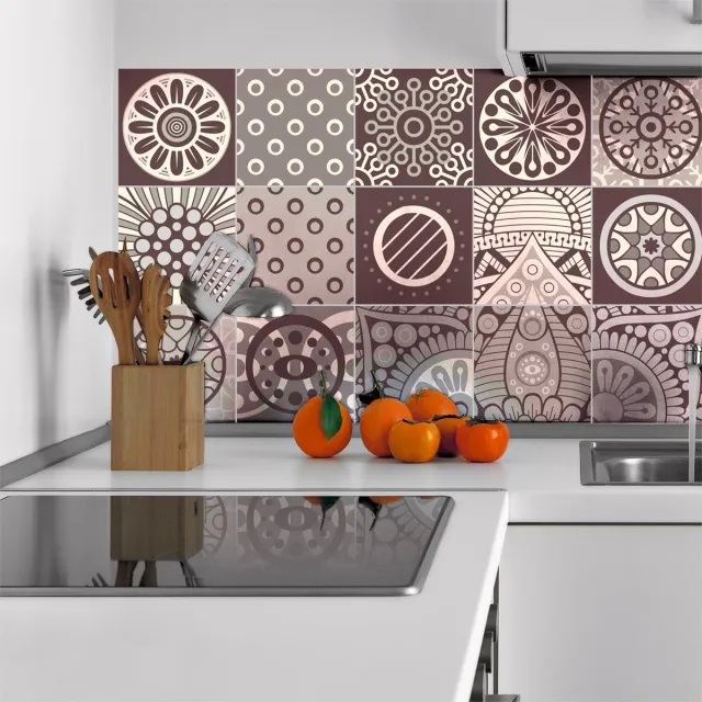 Ambiance Sticker Zelfklevende tegelmuurstickers voor keuken en badkamer - 15 Mendoza cementtegelstickers - 15 stickers 20x20cm Multi color
