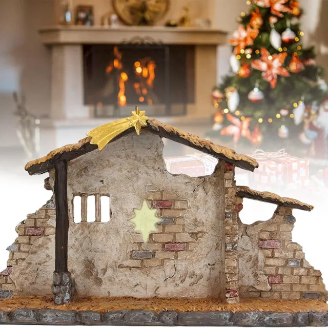 Famanu Gedetailleerde levensechte kerststal scène standbeeld voor tafeldecoratie Zwart