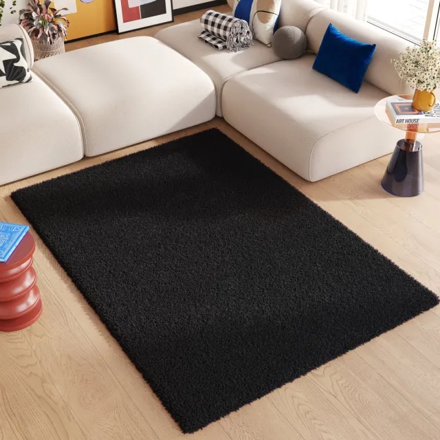 Tapiso Essence Vloerkleed Zwart Hoogpolig Shaggy Tapijt Maat- 300x400