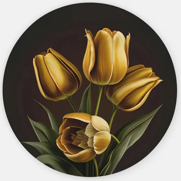 Trendex Global Rond Schilderij - Bloemen - Gele Tulpen - Muurcirkel - 60 cm Geel