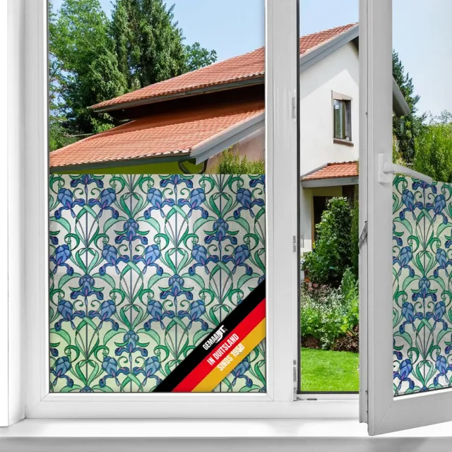 Gtb Raamfolie Glas in Lood - Raamfolie Zelfklevend - Raamfolie - Blaw/Groen - 200cm x 45cm x 3cm Blauw/Groen