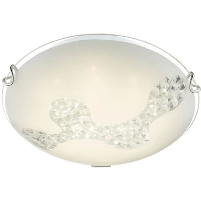 Globo Plafondlamp glas rond LED plafondlamp kristal hallamp wit keukenlamp, 8W 645lm neutraal wit, DxH 25x9.5 cm, Globo 48258-8