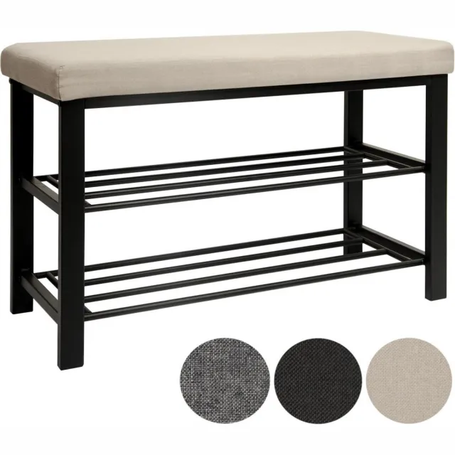 DuneDesign Schoenenrek met metalen bank 81x32x46 cm Schoenenbank Beige