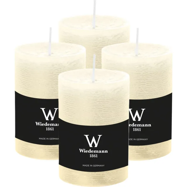 Wiedemann Cilinderkaars/stompkaars - 4x - rustieke kaars - ivoorwit - 7 x 10 cm - 43 branduren