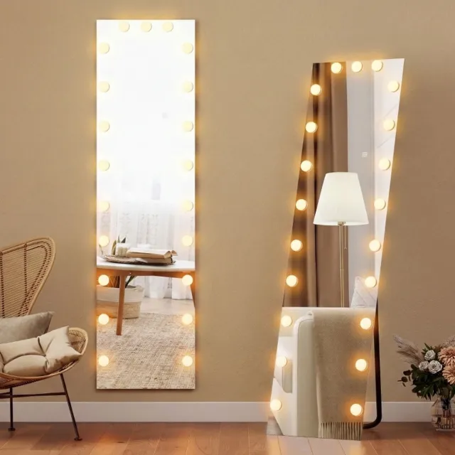 MEUNIQ staande passpiegel 150 x 40 cm met 21 lampen, 7 lichtkleuren, touchbediening en geheugenfunctie, frameloos wand- of vloermodel voor slaapkamer Transparent