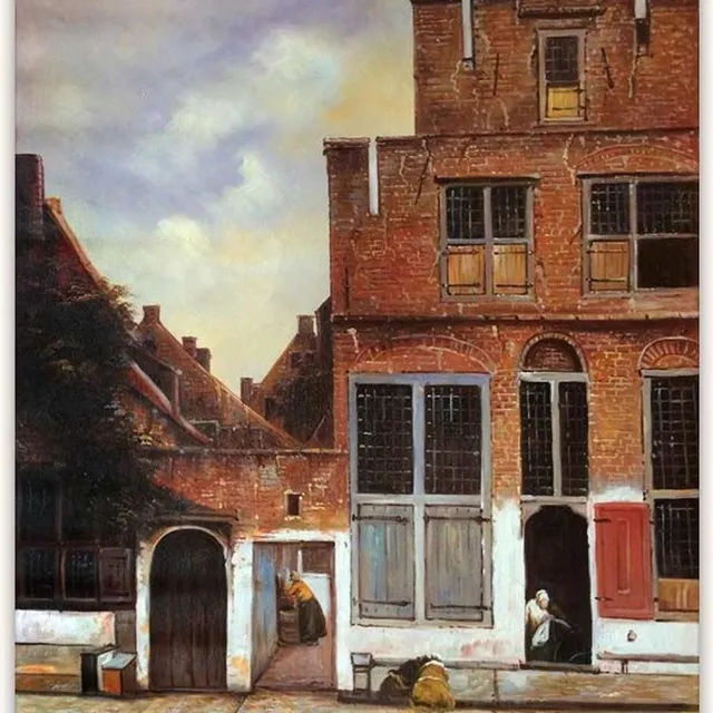 Grootmeesters ® Handgeschilderd schilderij Olieverf op Canvas - Het Straatje van Vermeer multi