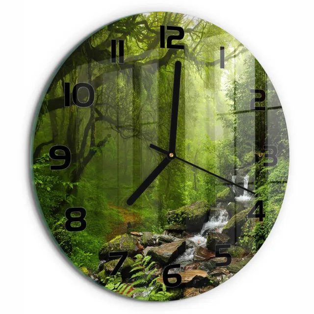 TULUP Wandklok - Oerwoud in Nepal Klok Glas Met Opdruk - fi30 cm - Groente Moderne Wandklok Glas - Zwarte handen - Ronde Klok - Decoratieve Glazen Klok - Glazen Wandklok Design