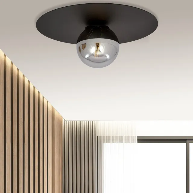 Emibig Esbjerg zwarte plafondlamp zwart met gerookt glas bol E14 - Perfect voor Scandinavisch interieur Zwartachtig