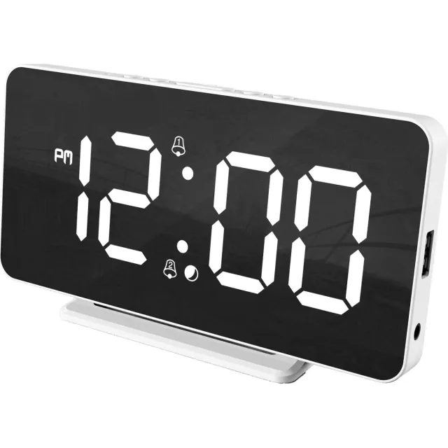 Caliber Wekker - Digitale Wekker - Slimline - Twee alarmen - Groot Dimbaar Wit Display - USB Oplader - Wit Wit Display - Met Adapter