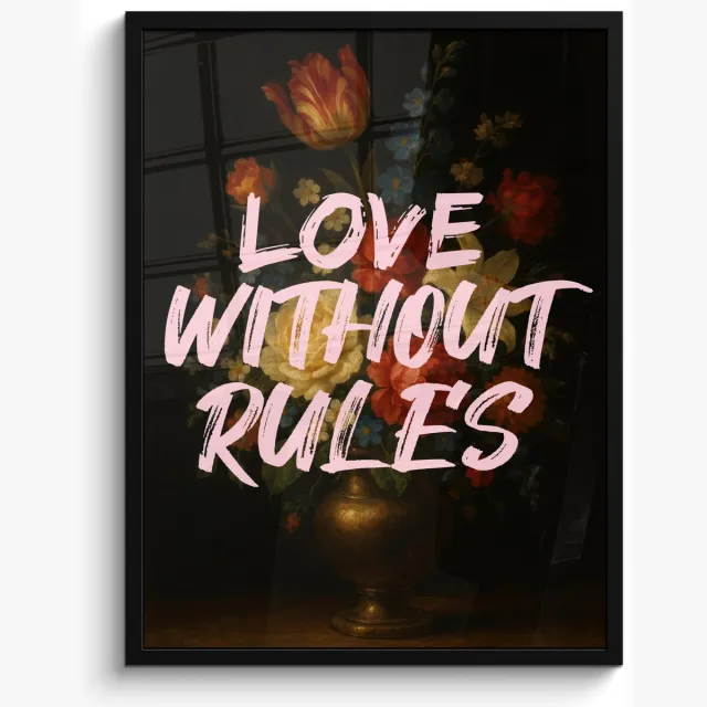 FrameYourWall Poster in lijst - Fotolijst 50x70 cm - Posters - Liefde - Modern - Bloemen - Posterlijst zwart - Decoratie - Wanddecoratie woonkamer - Muurdecoratie slaapkamer Love without rules