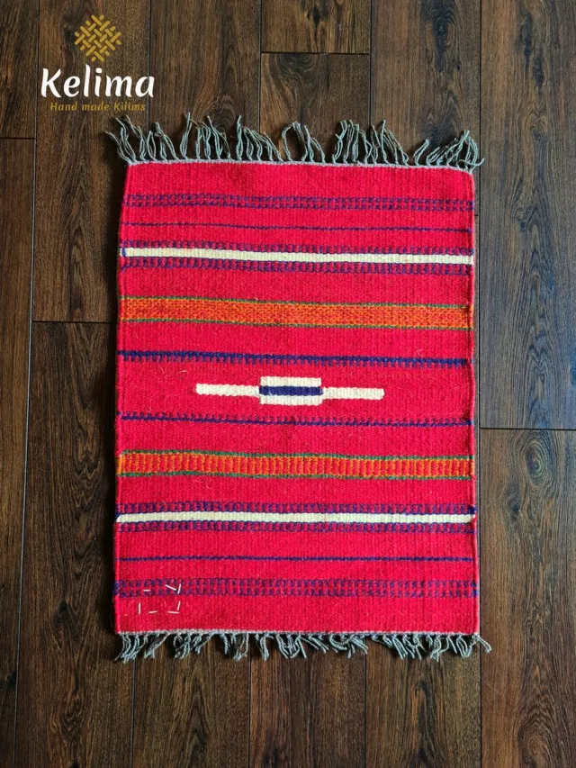Kelima Handgemaakt Kelim Vloerkleed – Wol – 60 x 80 cm – Bedouin Rood