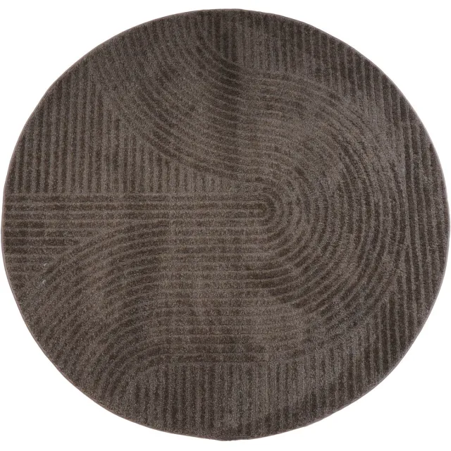 Veer Carpets Vloerkleed Ella Brown Rond ø200 cm - Design Hoog-Laag Vloerkleed met Lijnenpatroon in Scandinavische / Japandi Stijl Bruin