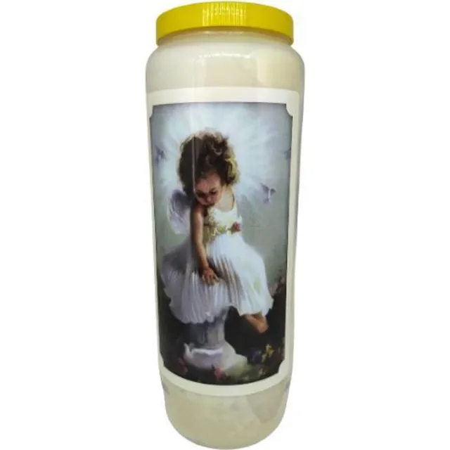 Engeltje op standbeeld - Noveenkaars - 9 dagen brander (5 stuks) wit