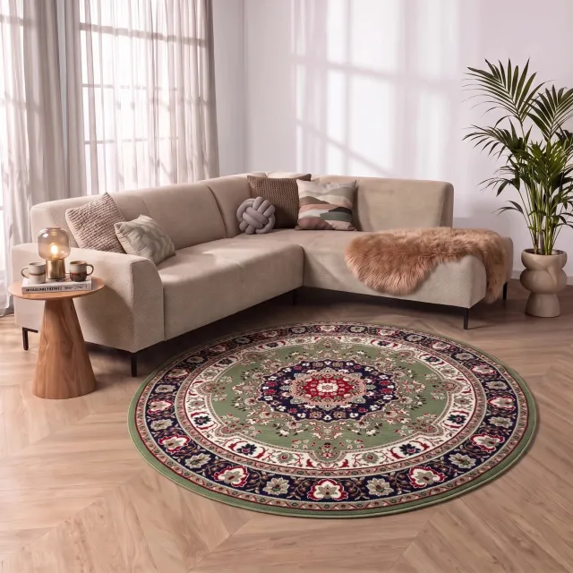 flycarpets Klassiek Groen Rond Vloerkleed Tabriz - Oosters motief - Perzisch Tapijt - Ø200 cm