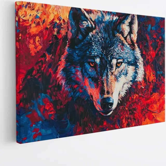 Saammp Canvas Schilderij - Kleurrijk - Wolf - Abstract - Dieren - Natuur - 30x20 - Foto op canvas - Wanddecoratie - muurdecoratie Woonkamer - Slaapkamer decoratie - Canvas Print Multicolor