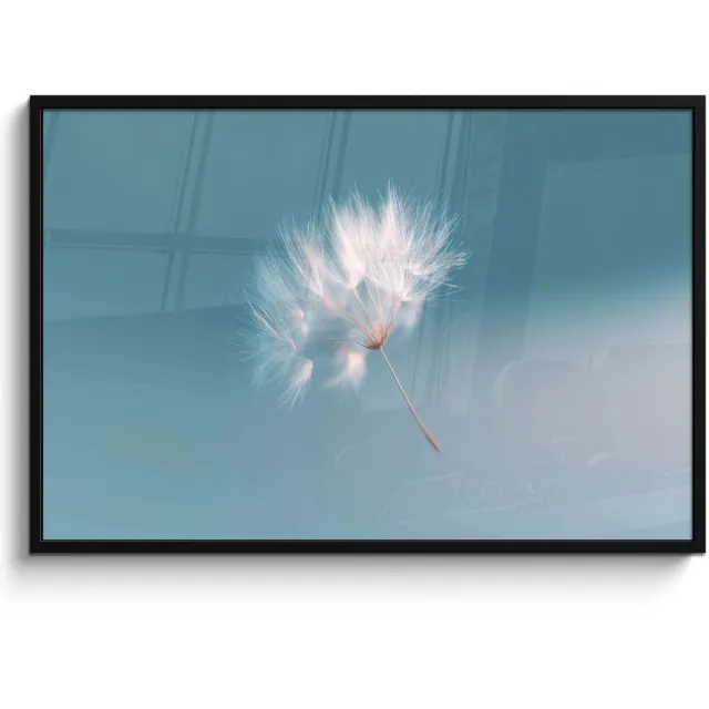 FrameYourWall Poster in lijst - Fotolijst 120x80 cm - Posters - Paardenbloempluisje - Blauw - Lucht - Posterlijst zwart - Decoratie - Wanddecoratie woonkamer - Muurdecoratie slaapkamer