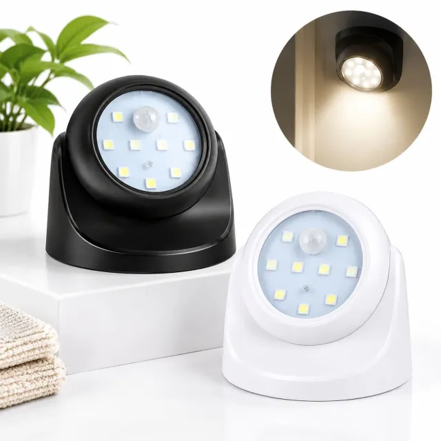 VHV Lamp - 360° draaibare, op batterijen werkende binnen - /buiten voor in de tuin, met bewegingssensor, veiligheids - LED - lamp, 2 stuks zwart