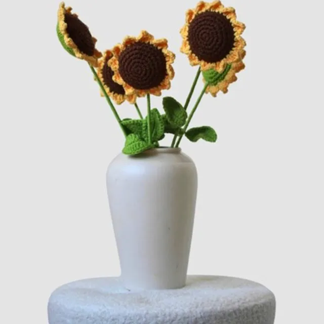 Woolbloom kunstbloemen - Gehaakte Bloemenboeket - Zonnebloemen - interieurdecoratie- onderhoudsvrij Geel