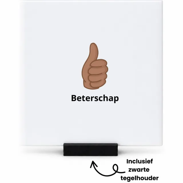Hacebo beterschap duim tegeltje met tegelhouder - Beterschap - iemand die ziek is of iets gebroken heeft - tegeltjes met tekst - snel beter worden - beterschap cadeau - cadeau - kado - geschenk - gift - spreuktegels - 10.8x10.8 CM Wit