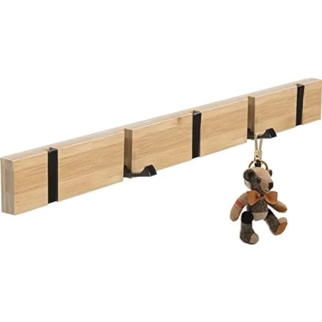 PromoHome Opvouwbare Wandkapstok met 5 Inklapbare Haken voor Jassen, Hoeden, Tassen en Meer - Natuurlijk Houten Design voor Hal, Slaapkamer of Badkamer Bruin-5